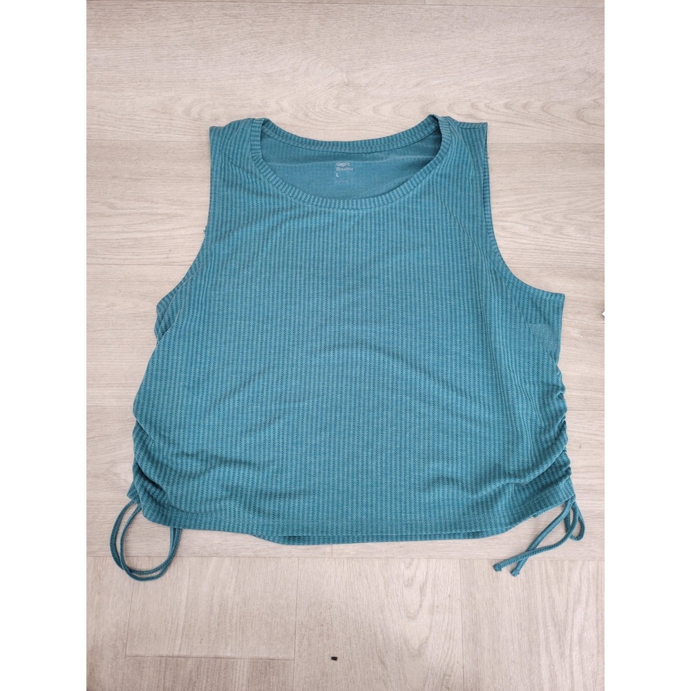 NWT GapFit Breathe Tank Top Women's L Aqua Blue Braided Side Tie Athletic